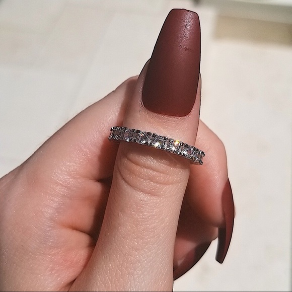 Sterling Silver 4 Prong Round Eternity Band Ring - Picture 1 of 7